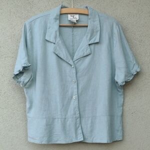 VTG Ease Sport Pale Blue Button Down Linen Blend Short Sleeve Shirt 16